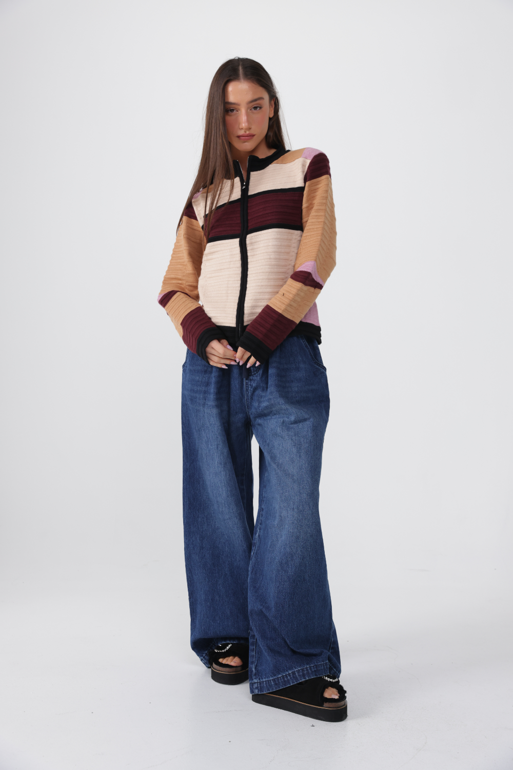 Islington Maroon Striped Sweater