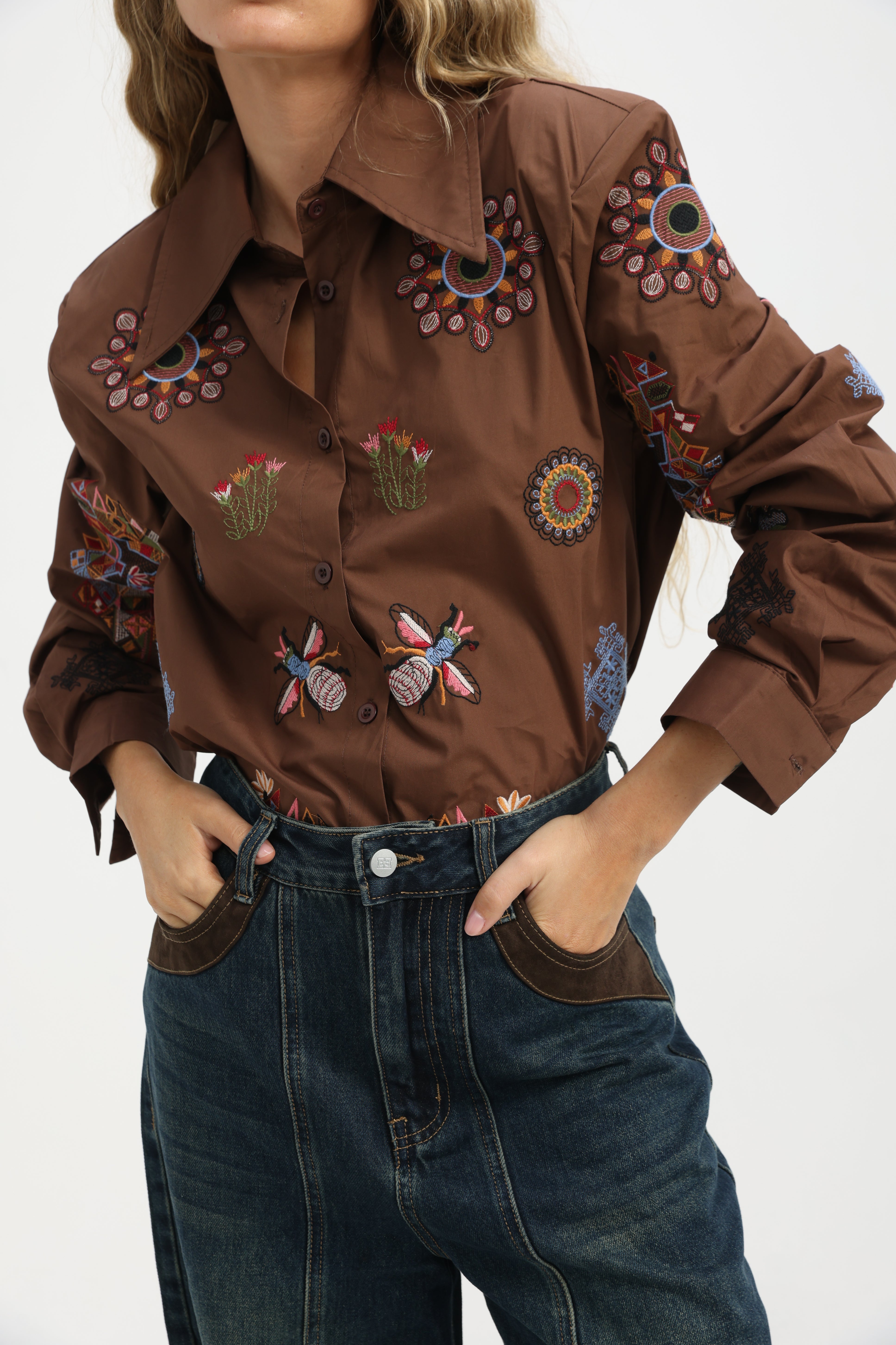Embroidered Brown Buttoned Shirt – SEESTARZ