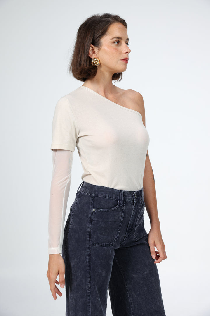 Attached Stone One-Shoulder Top