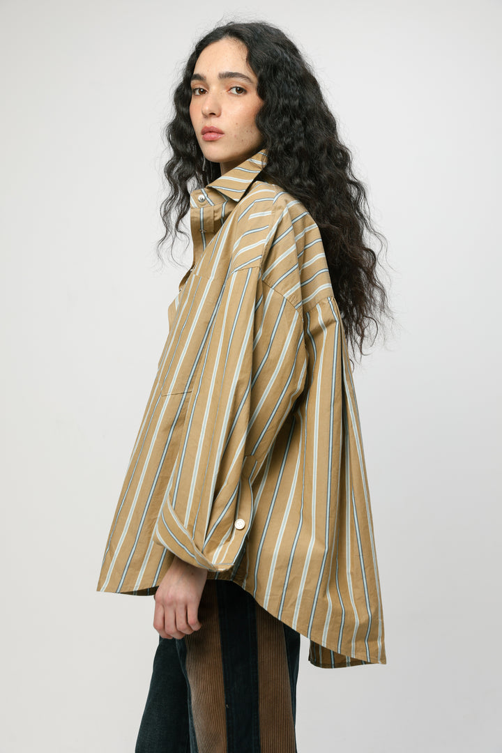 Wide Camel Striped Buttoned Shirt