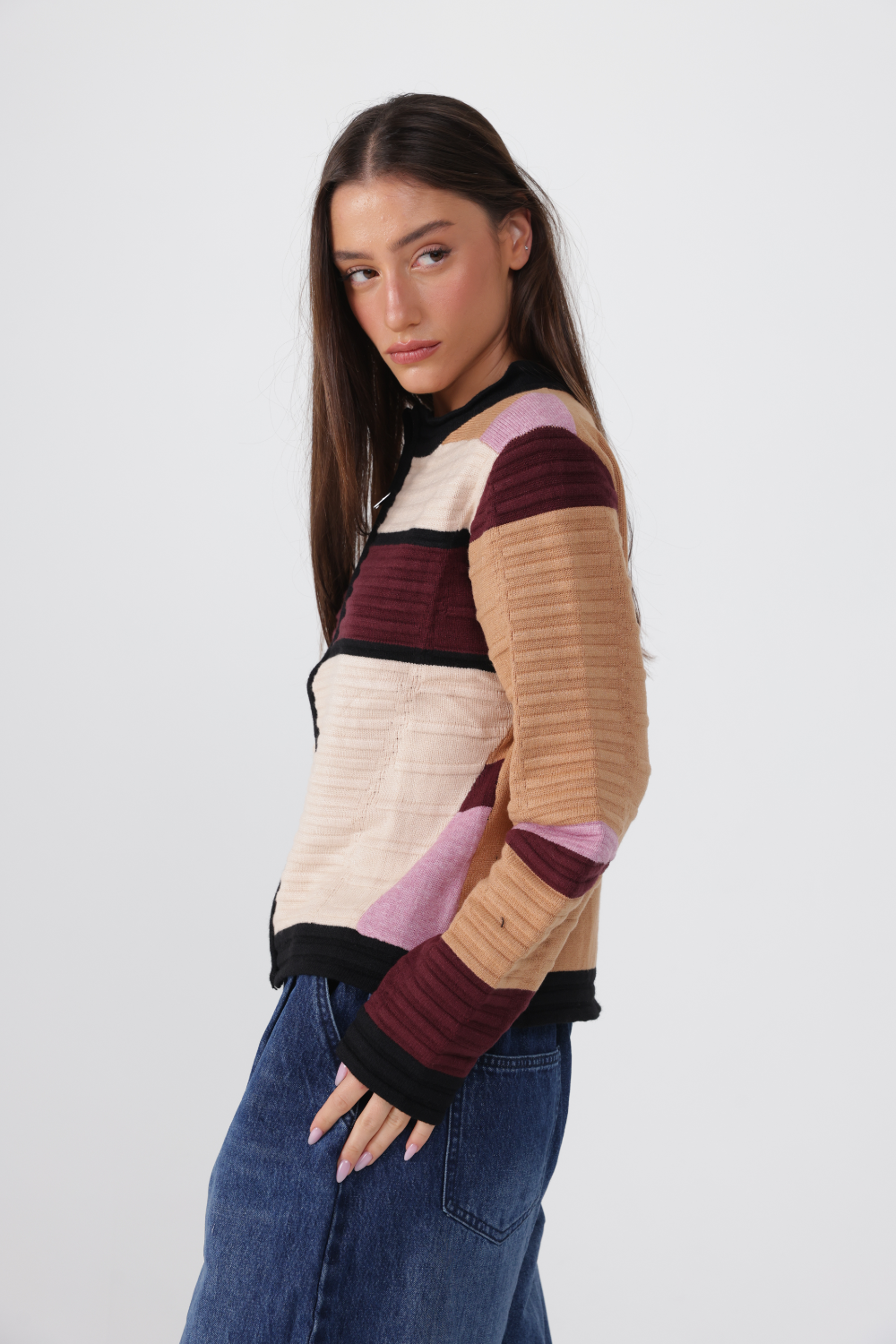 Islington Maroon Striped Sweater