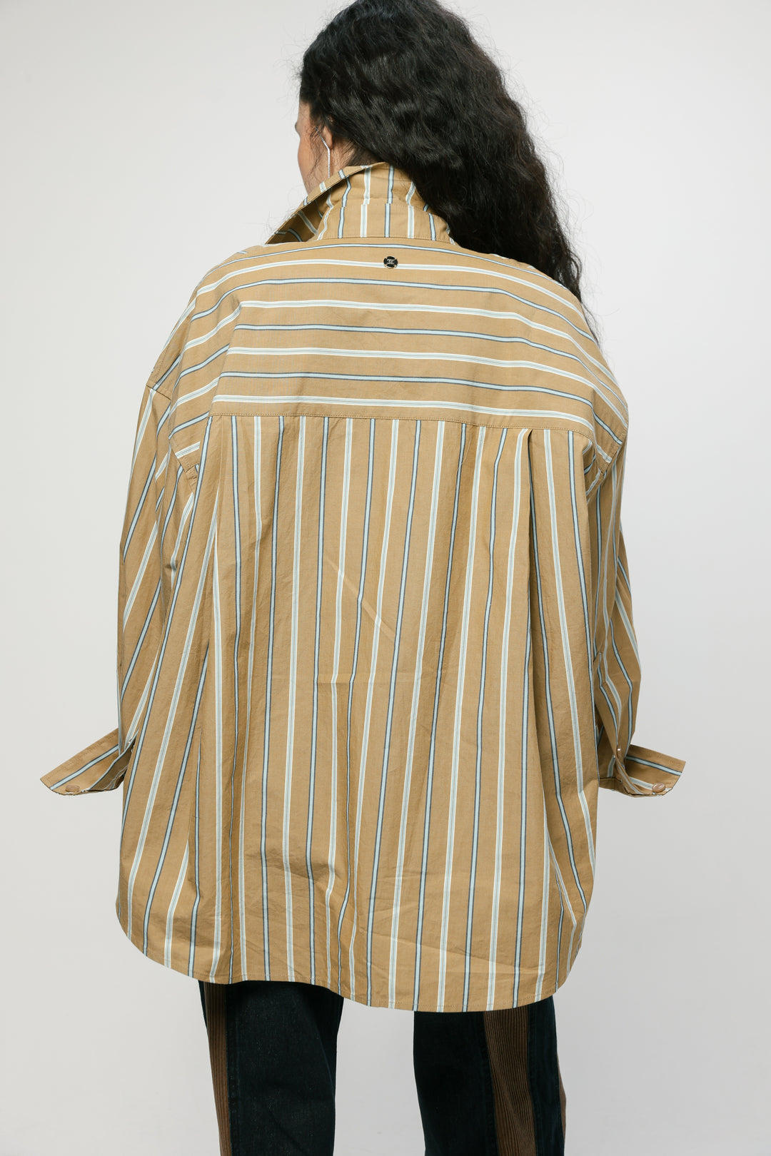 Wide Camel Striped Buttoned Shirt