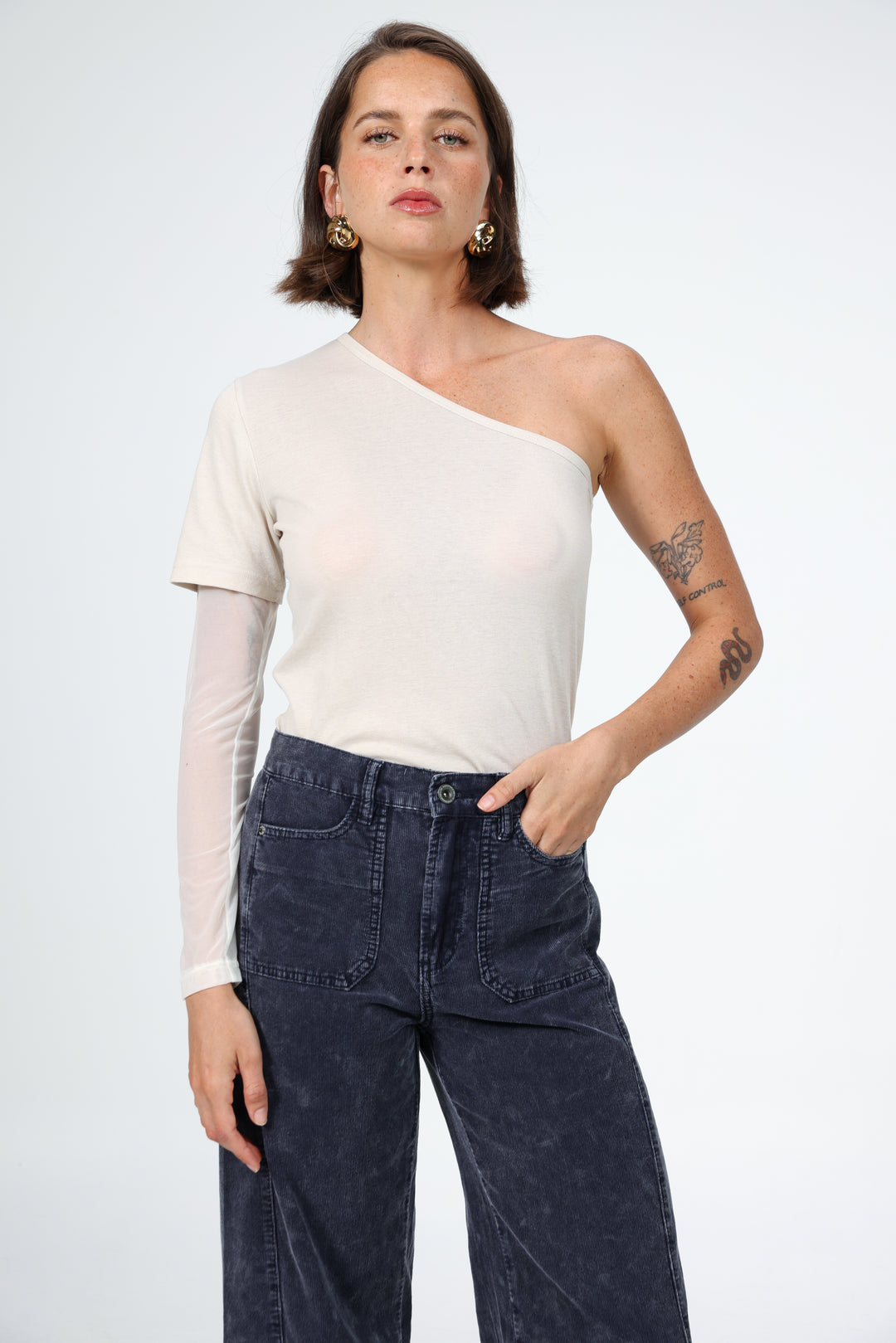 Attached Stone One-Shoulder Top