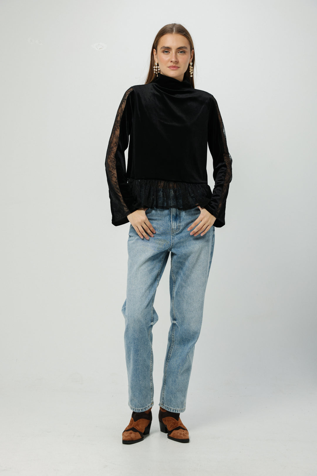 Velvet&Lace Black High Neck Top