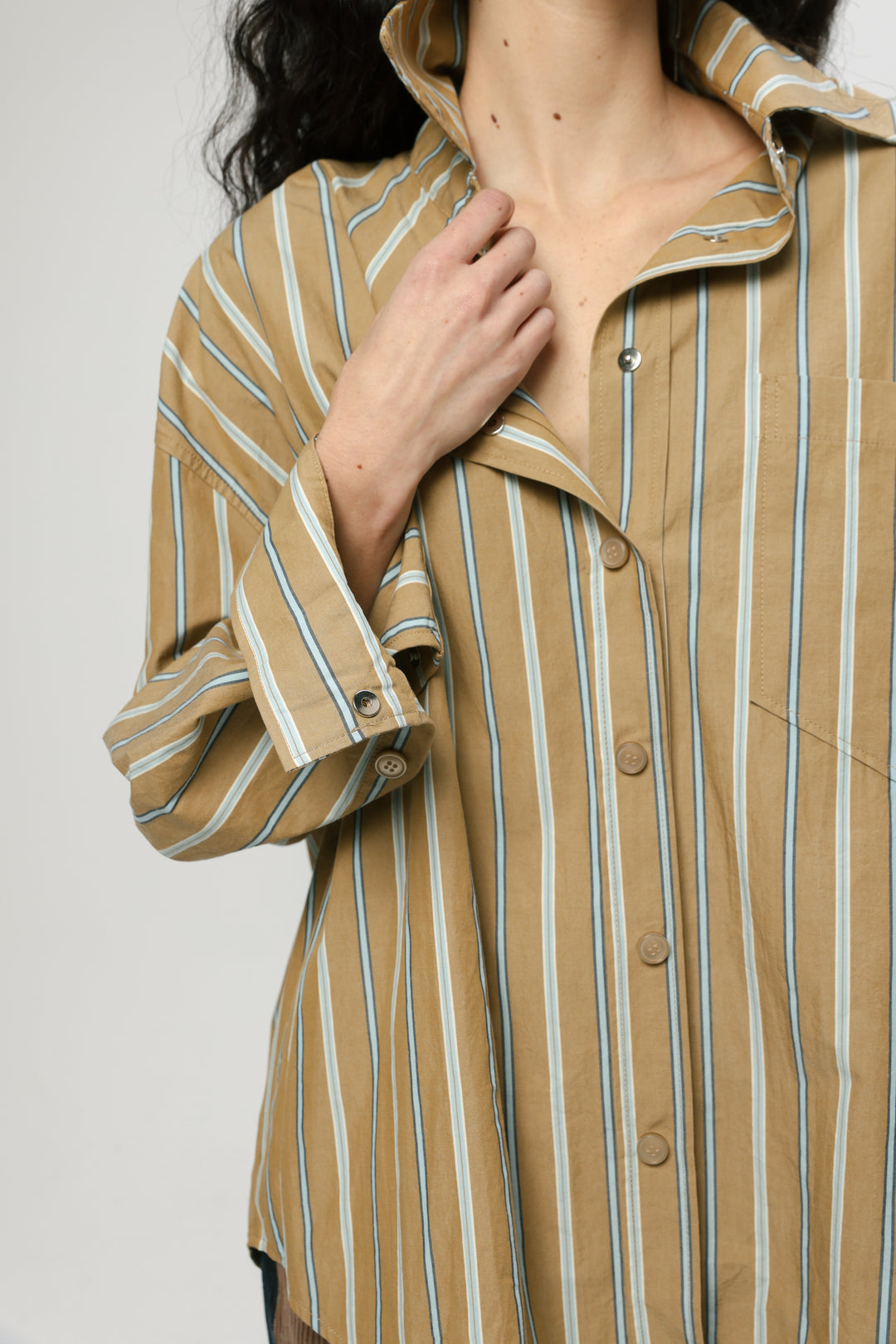 Wide Camel Striped Buttoned Shirt