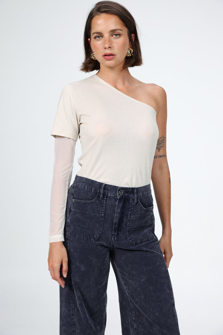 Attached Stone One-Shoulder Top