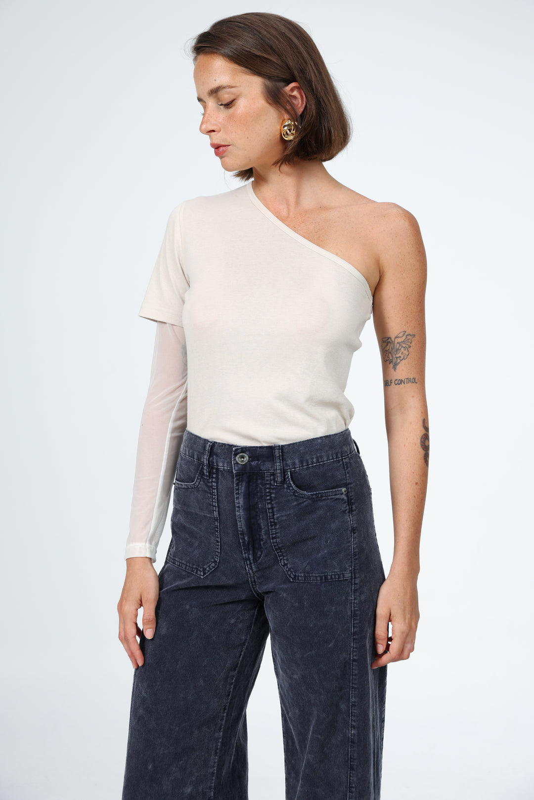 Attached Stone One-Shoulder Top