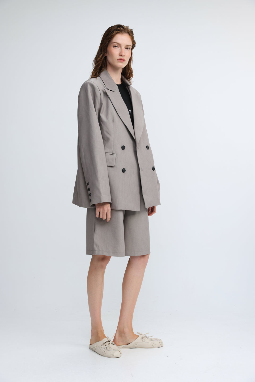 Pleated Tailored Grey Bermuda Shorts