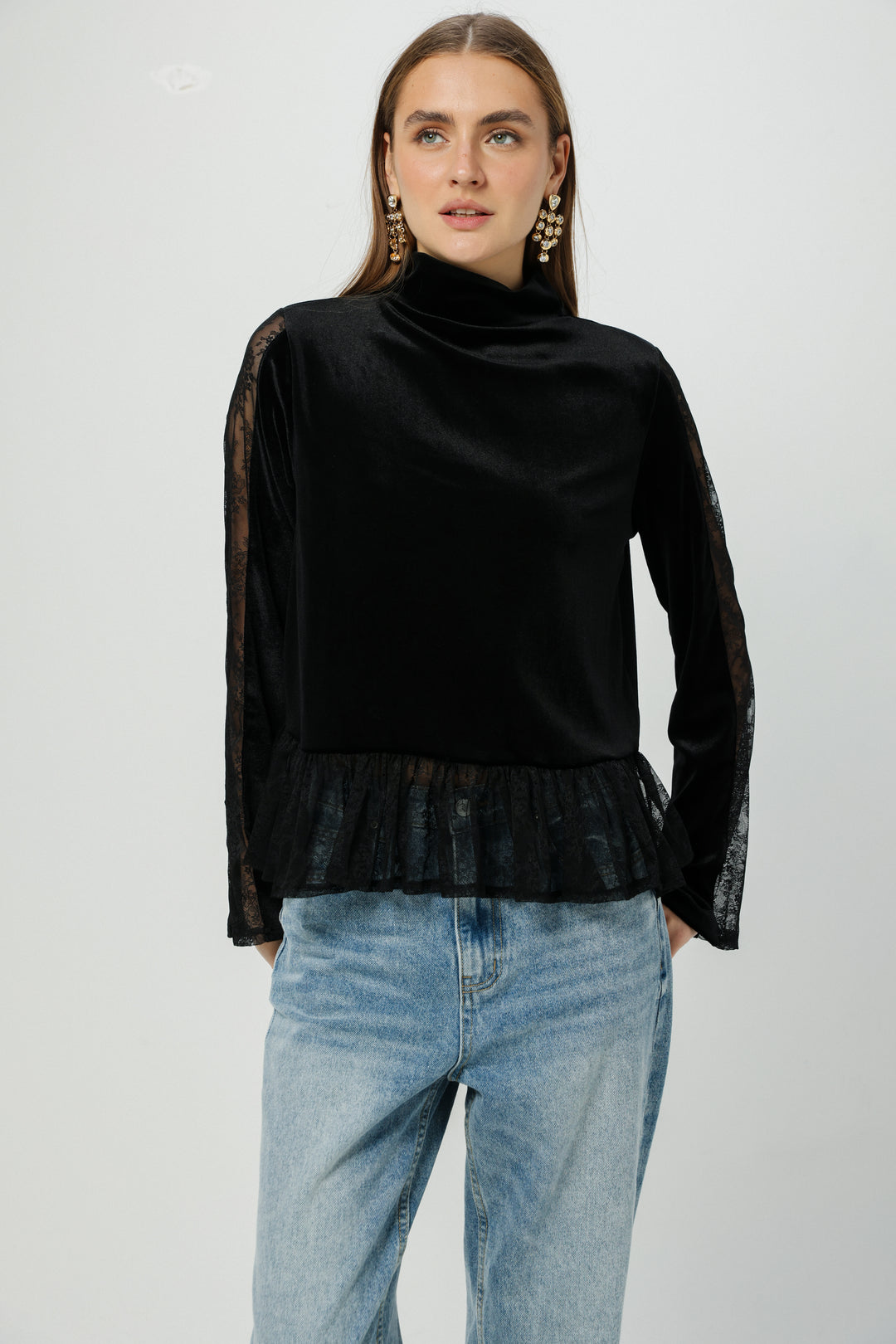 Velvet&Lace Black High Neck Top