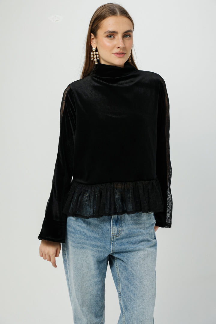 Velvet&Lace Black High Neck Top