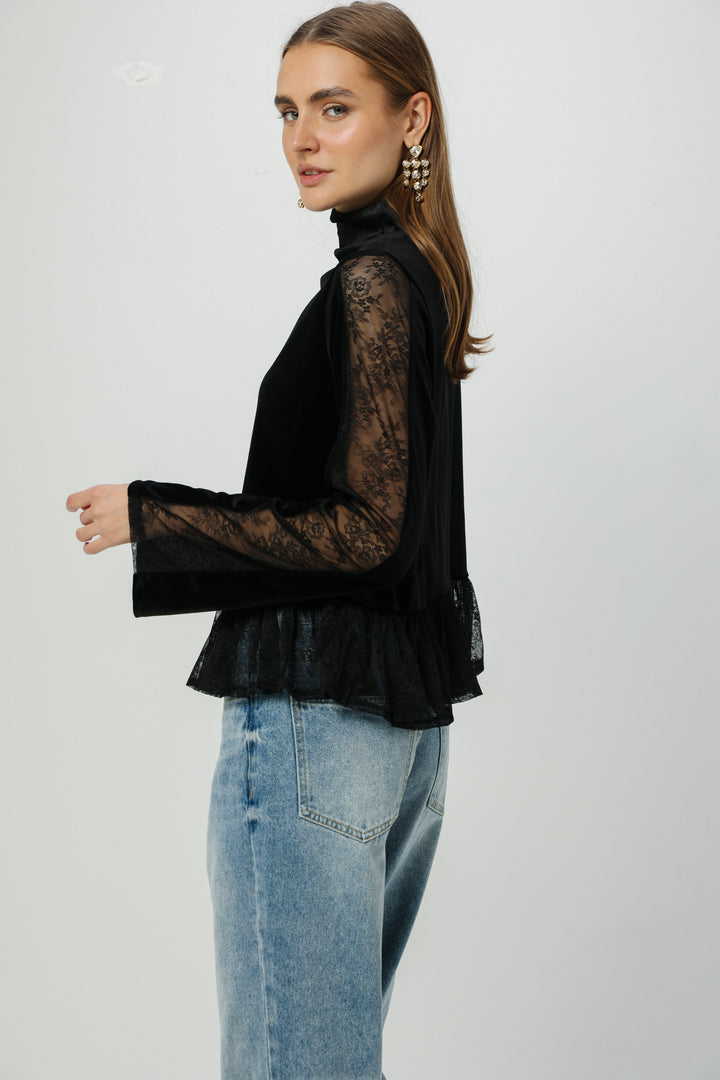 Velvet&Lace Black High Neck Top