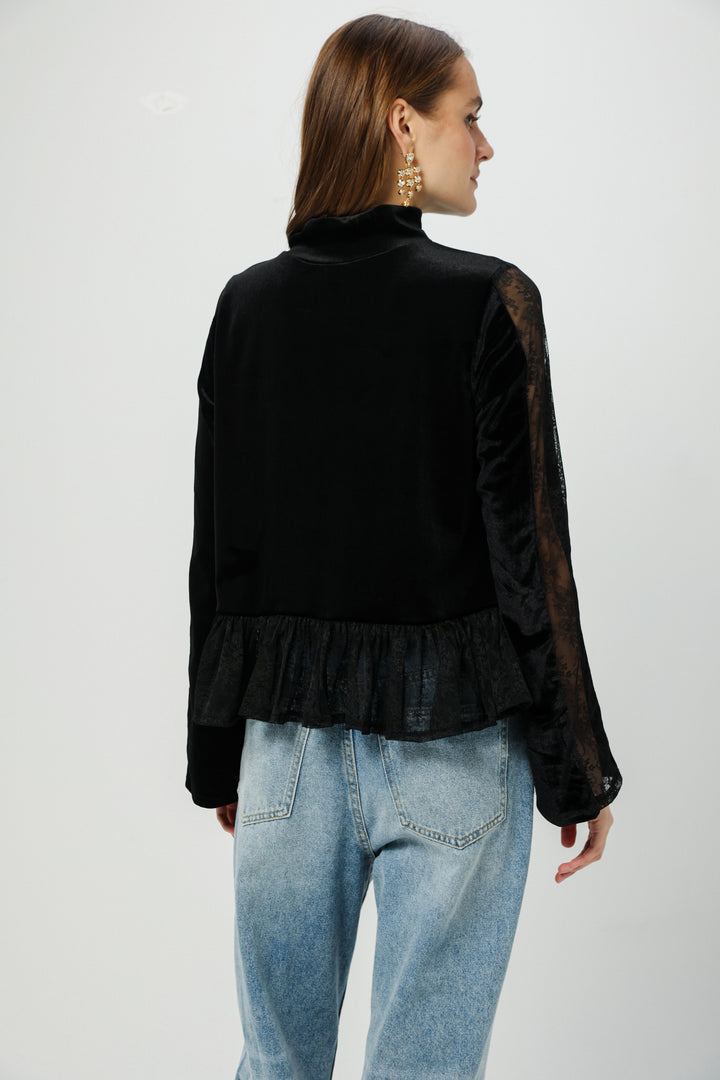 Velvet&Lace Black High Neck Top