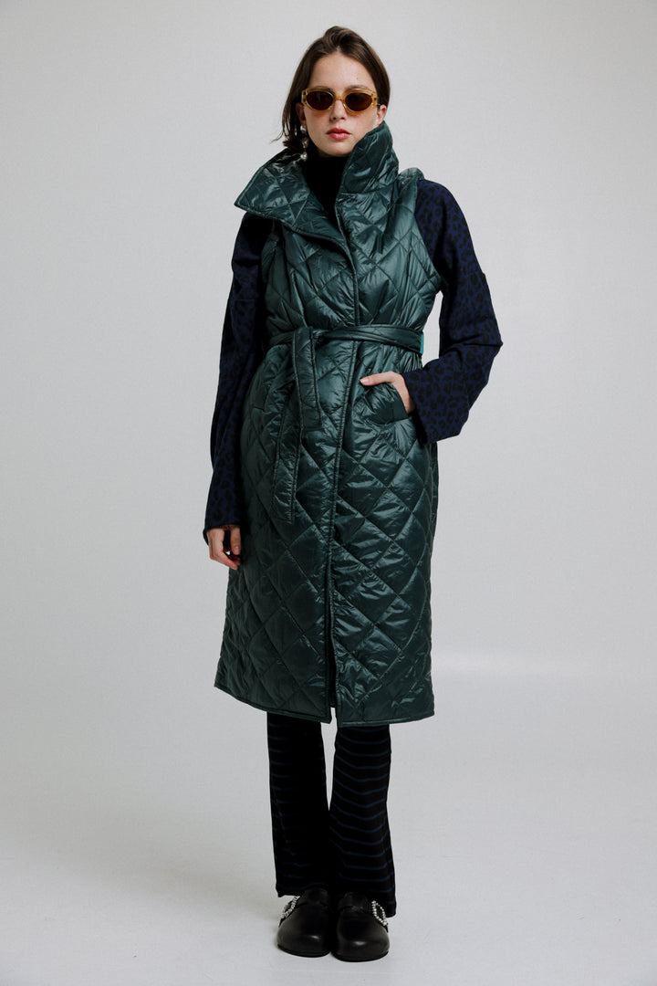 Long Green Quilted Vest