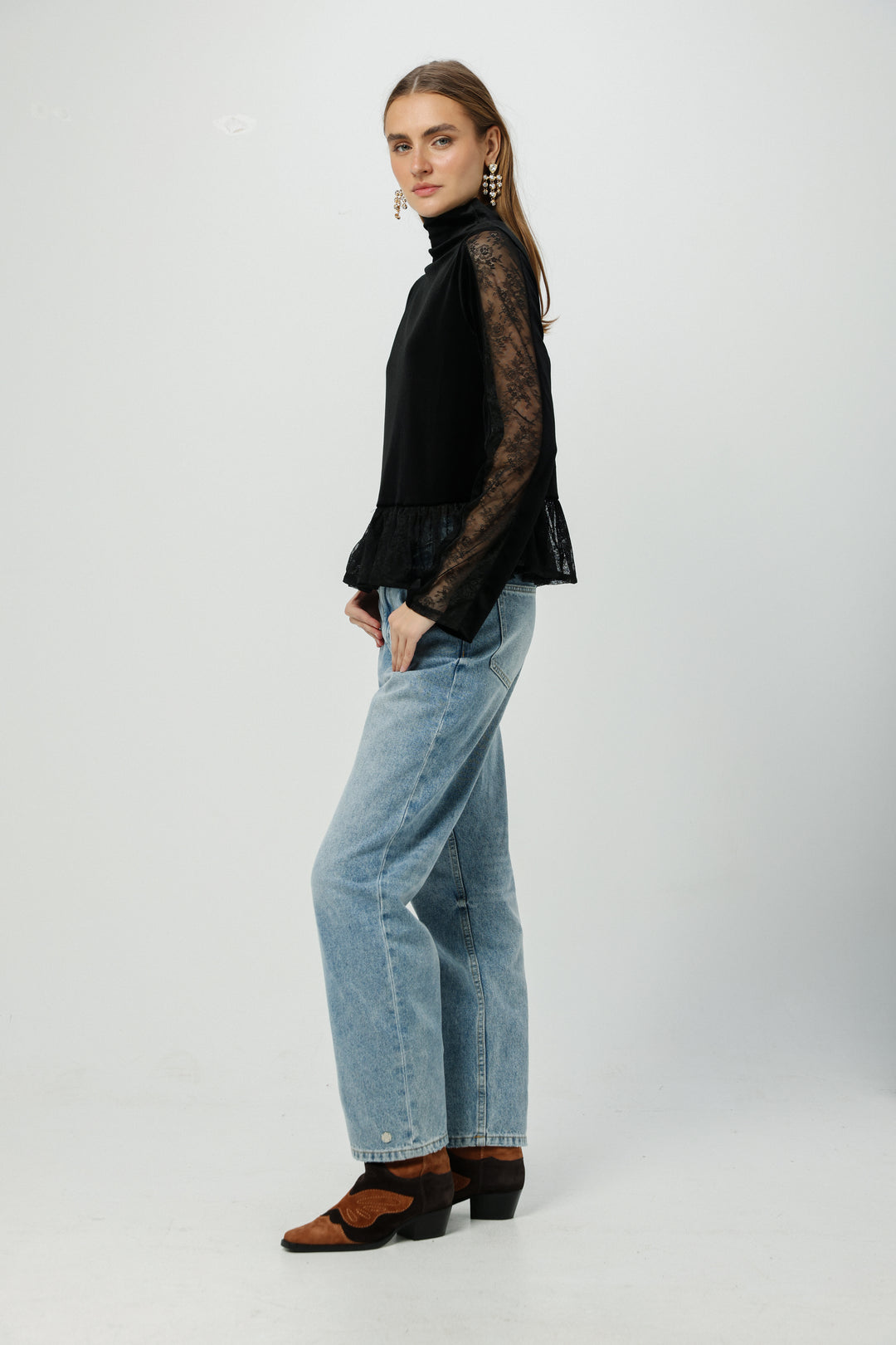 Velvet&Lace Black High Neck Top