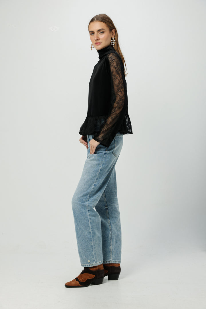 Velvet&Lace Black High Neck Top