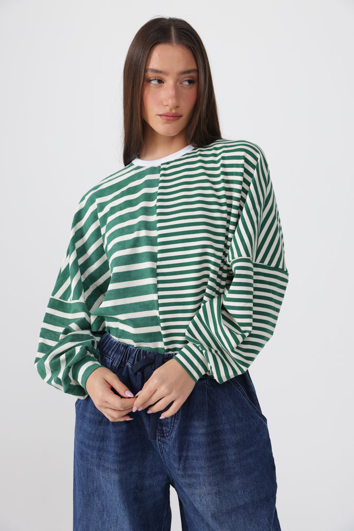 Halves Green&White Striped Shirt