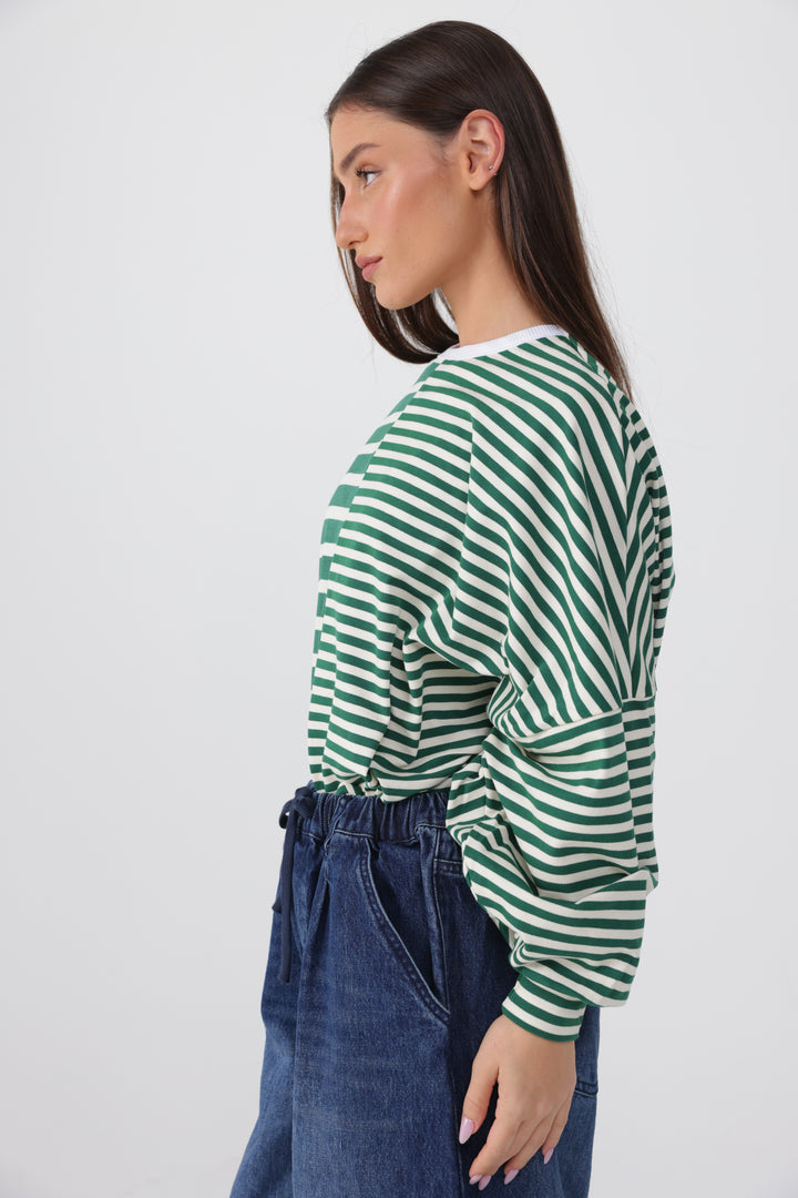 Halves Green&White Striped Shirt