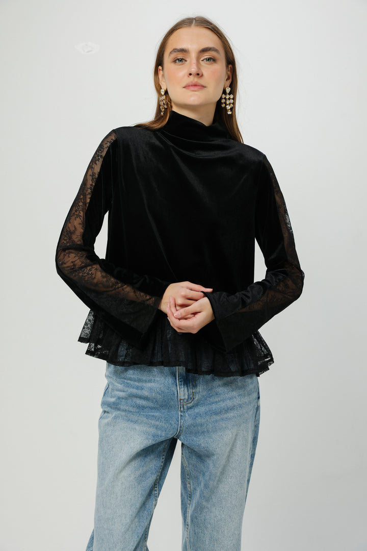Velvet&Lace Black High Neck Top