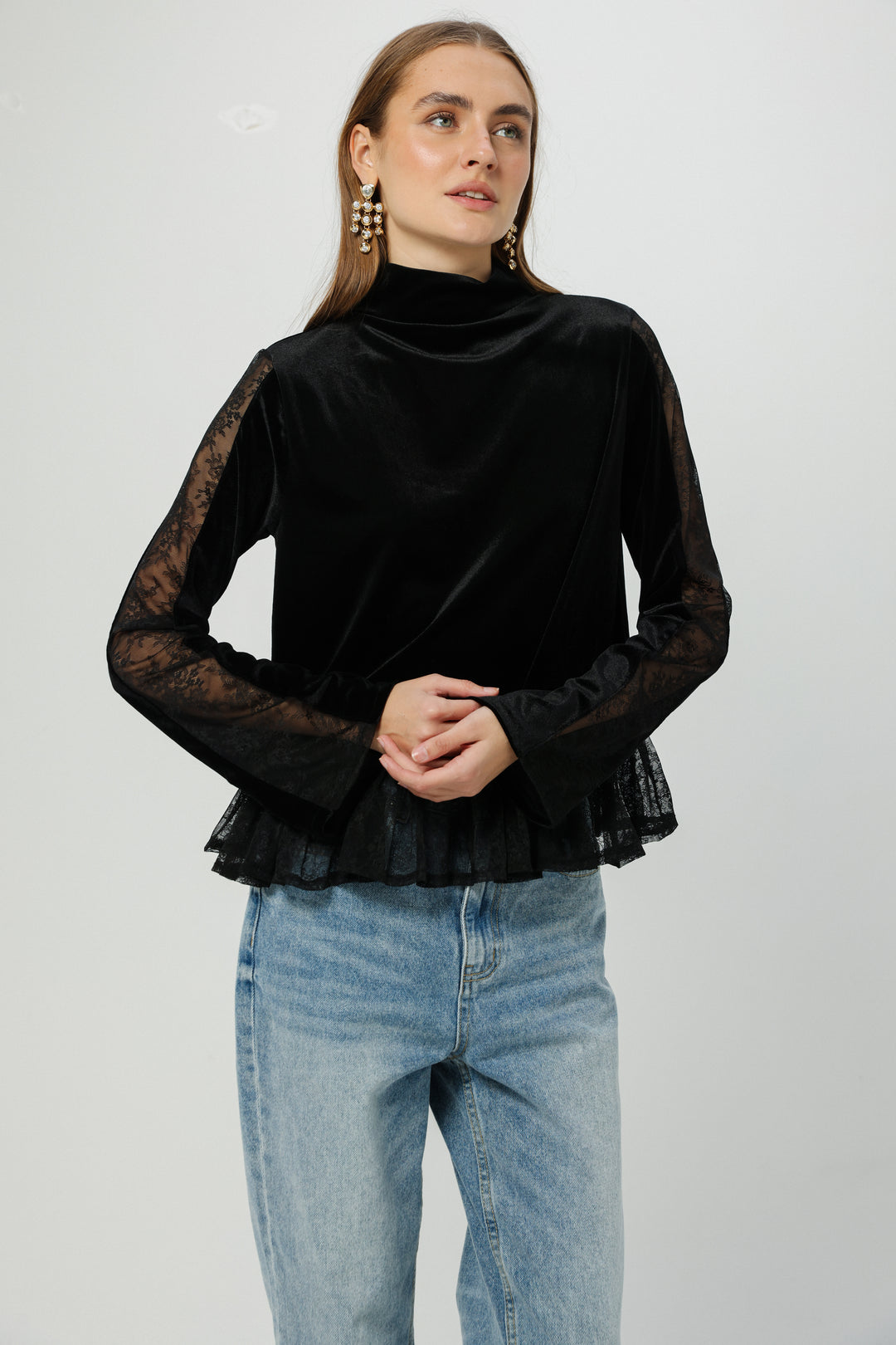 Velvet&Lace Black High Neck Top