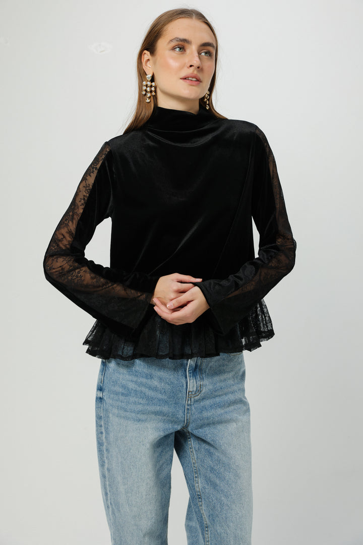 Velvet&Lace Black High Neck Top