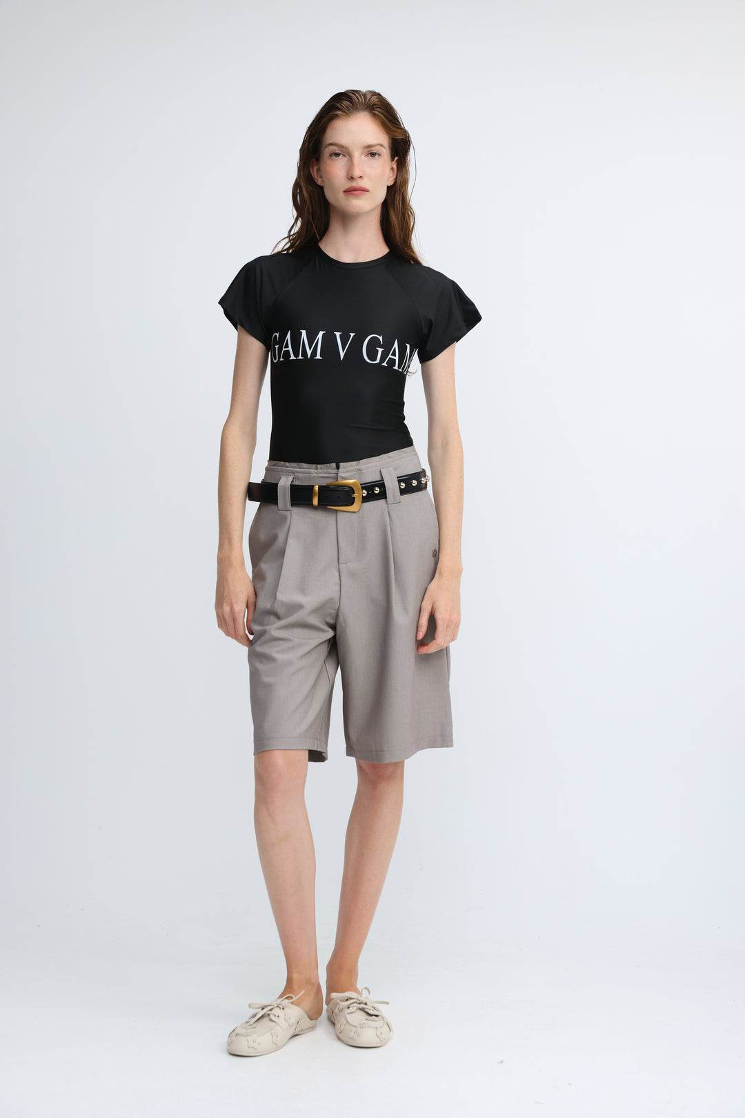 Pleated Tailored Grey Bermuda Shorts