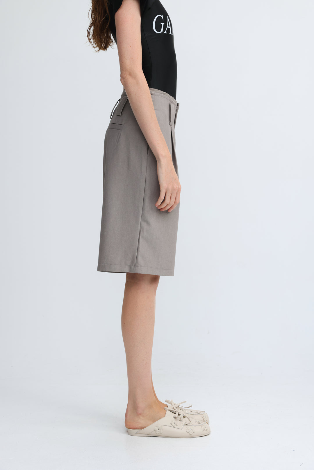 Pleated Tailored Grey Bermuda Shorts