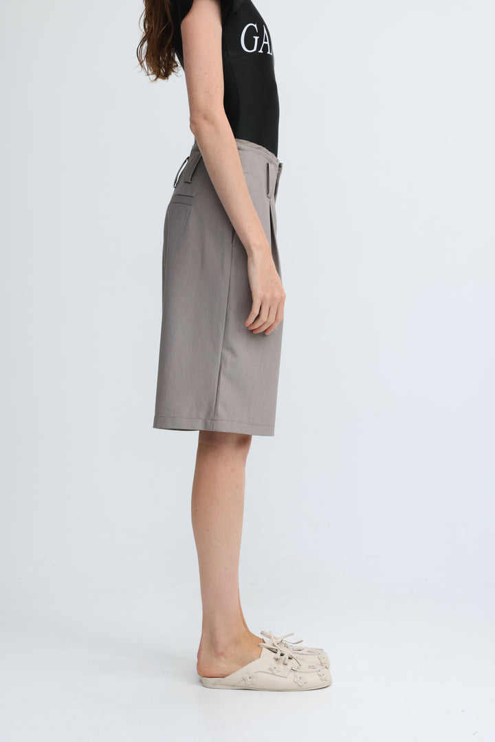 Pleated Tailored Grey Bermuda Shorts