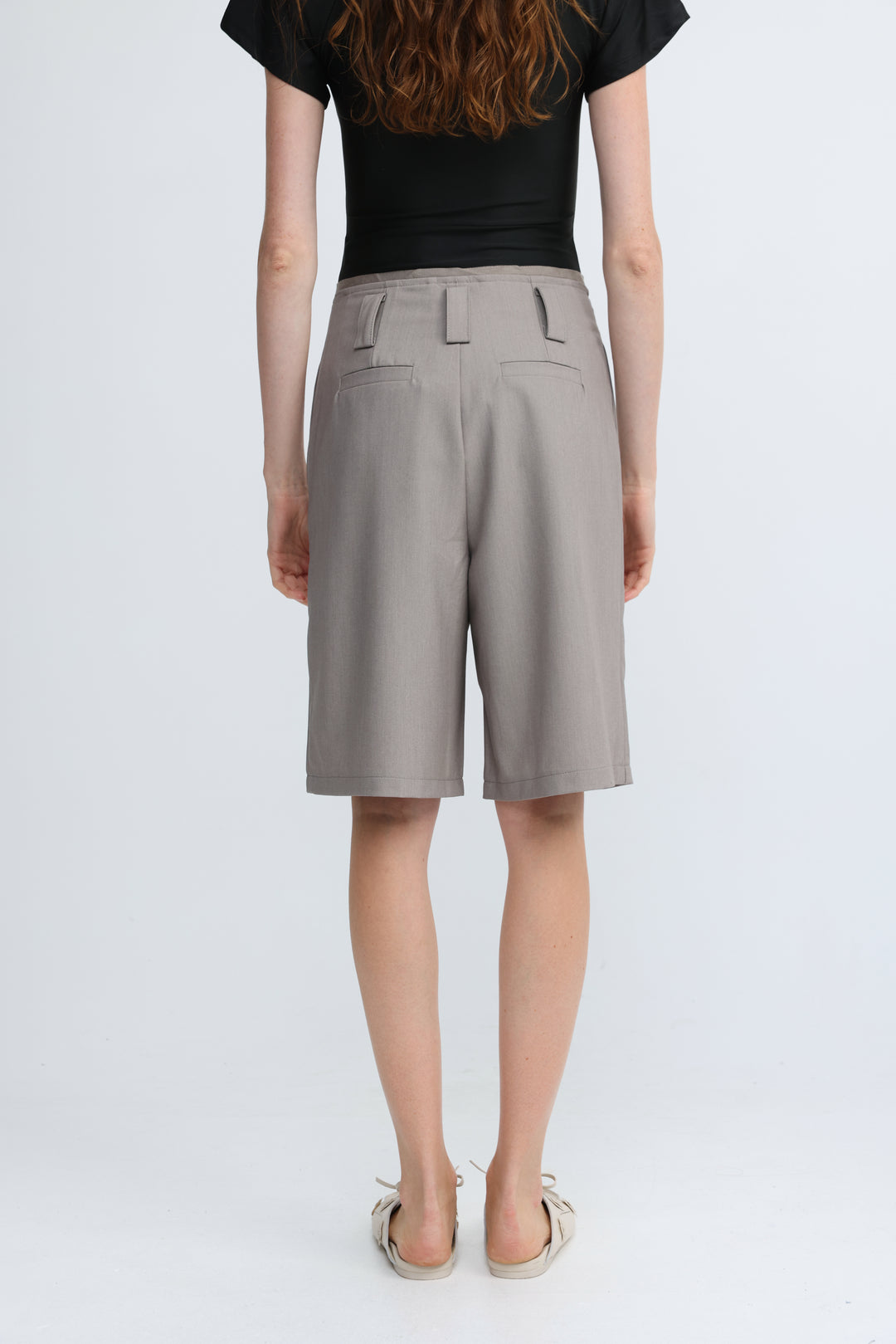 Pleated Tailored Grey Bermuda Shorts
