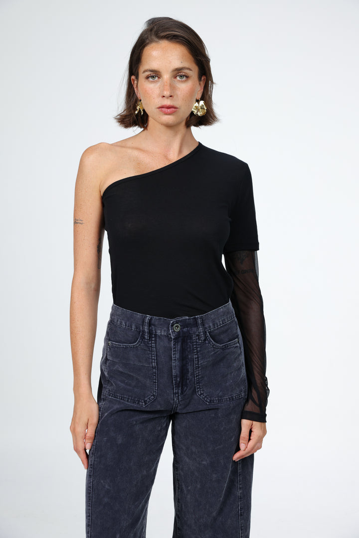 Attached Black One-Shoulder Top