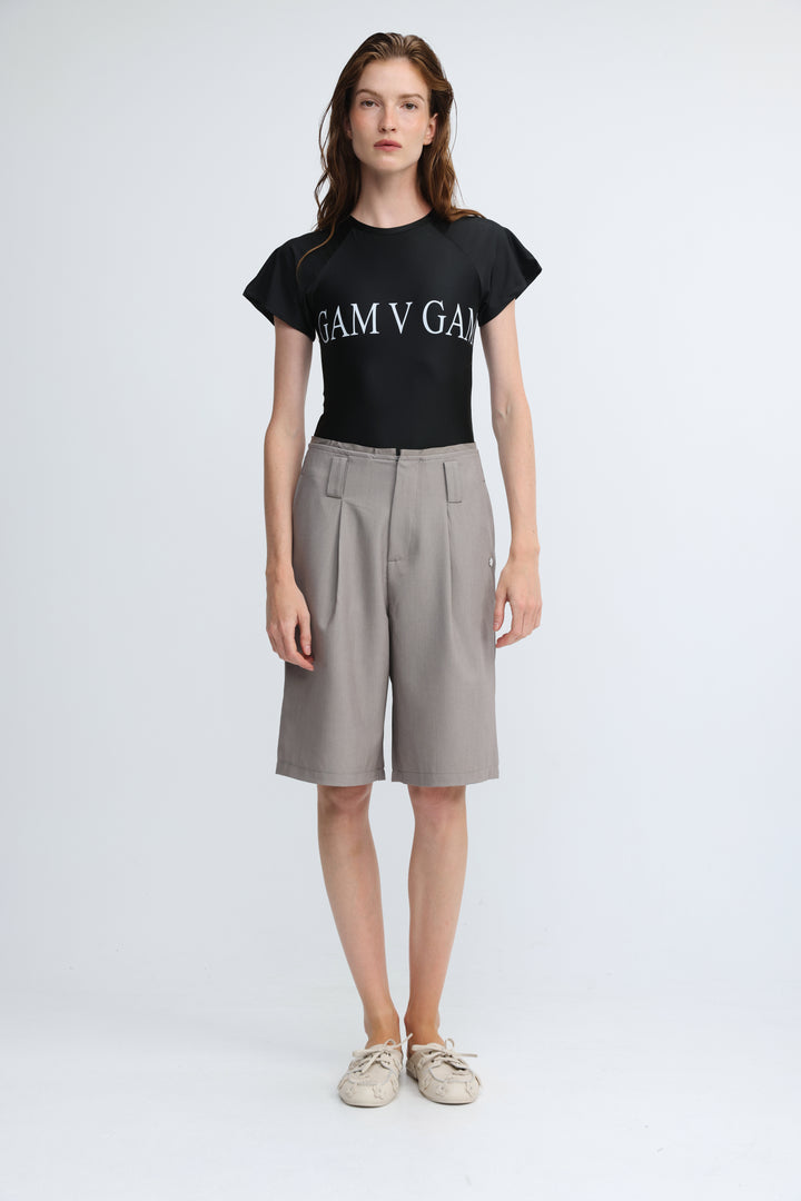 Pleated Tailored Grey Bermuda Shorts