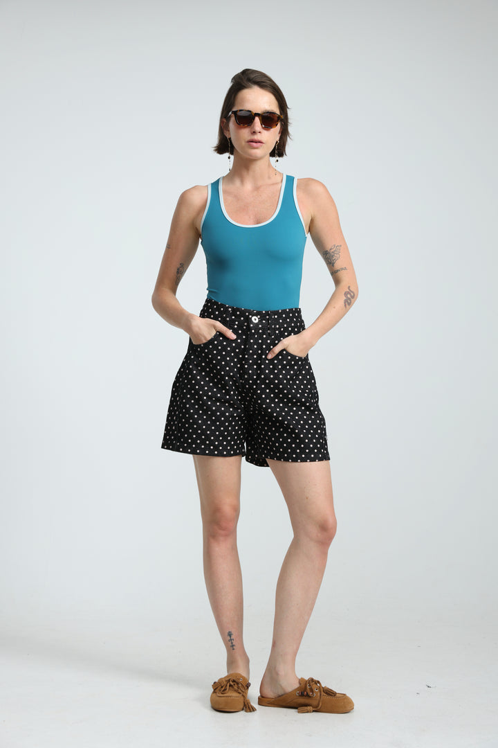 Guri Black Dots Denim Shorts