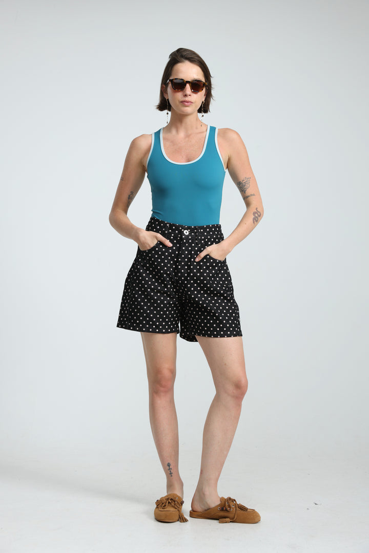 Guri Black Dots Denim Shorts