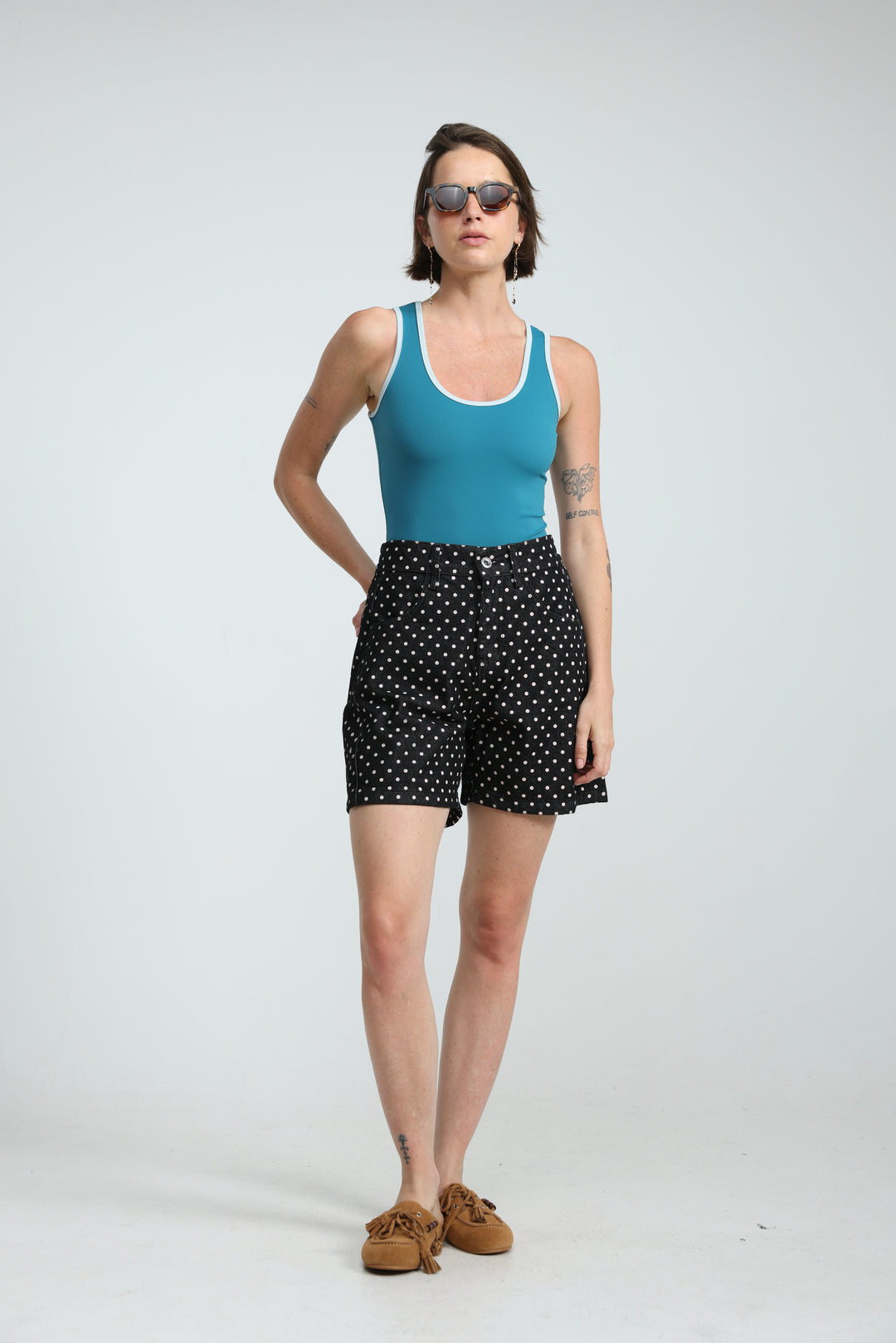 Guri Black Dots Denim Shorts