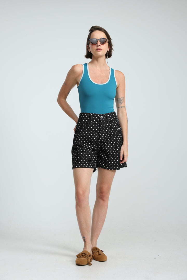 Guri Black Dots Denim Shorts