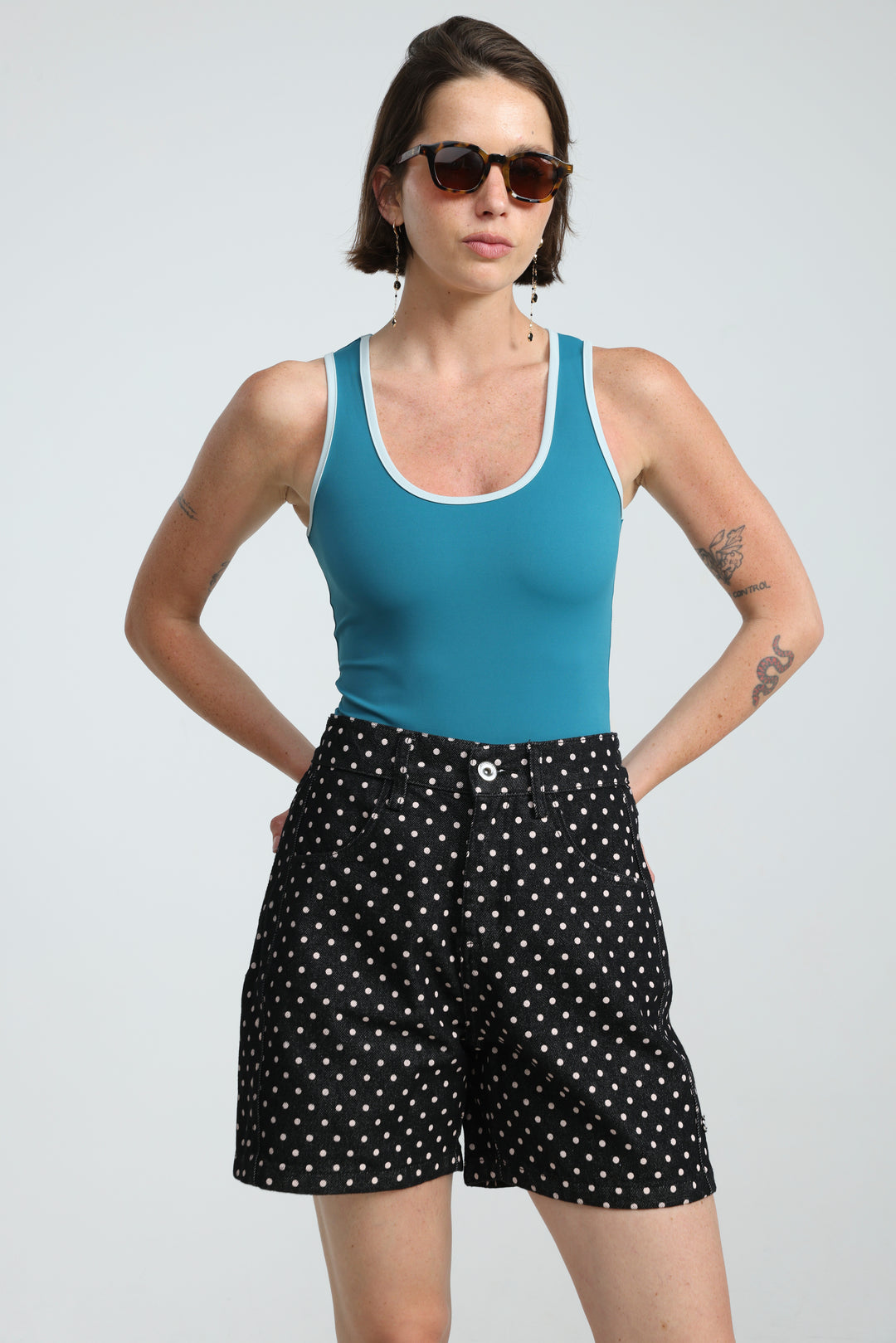 Guri Black Dots Denim Shorts