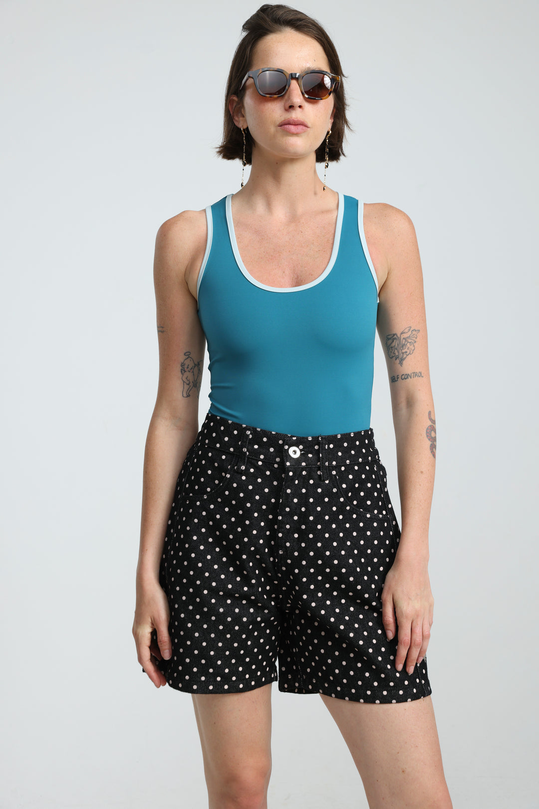 Guri Black Dots Denim Shorts