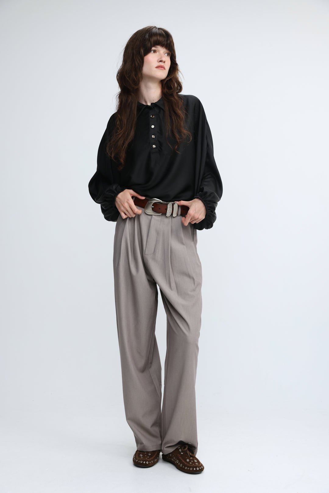 Draped Satin Black Polo