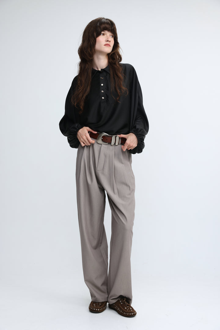 Draped Satin Black Polo