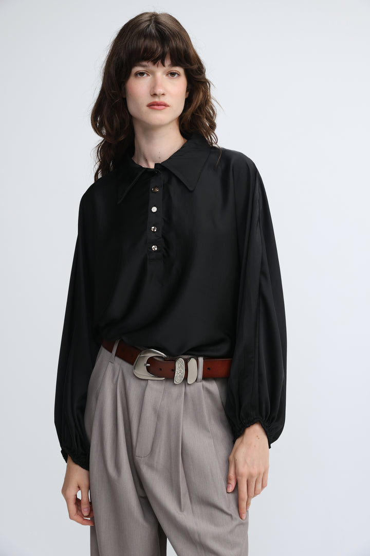 Draped Satin Black Polo