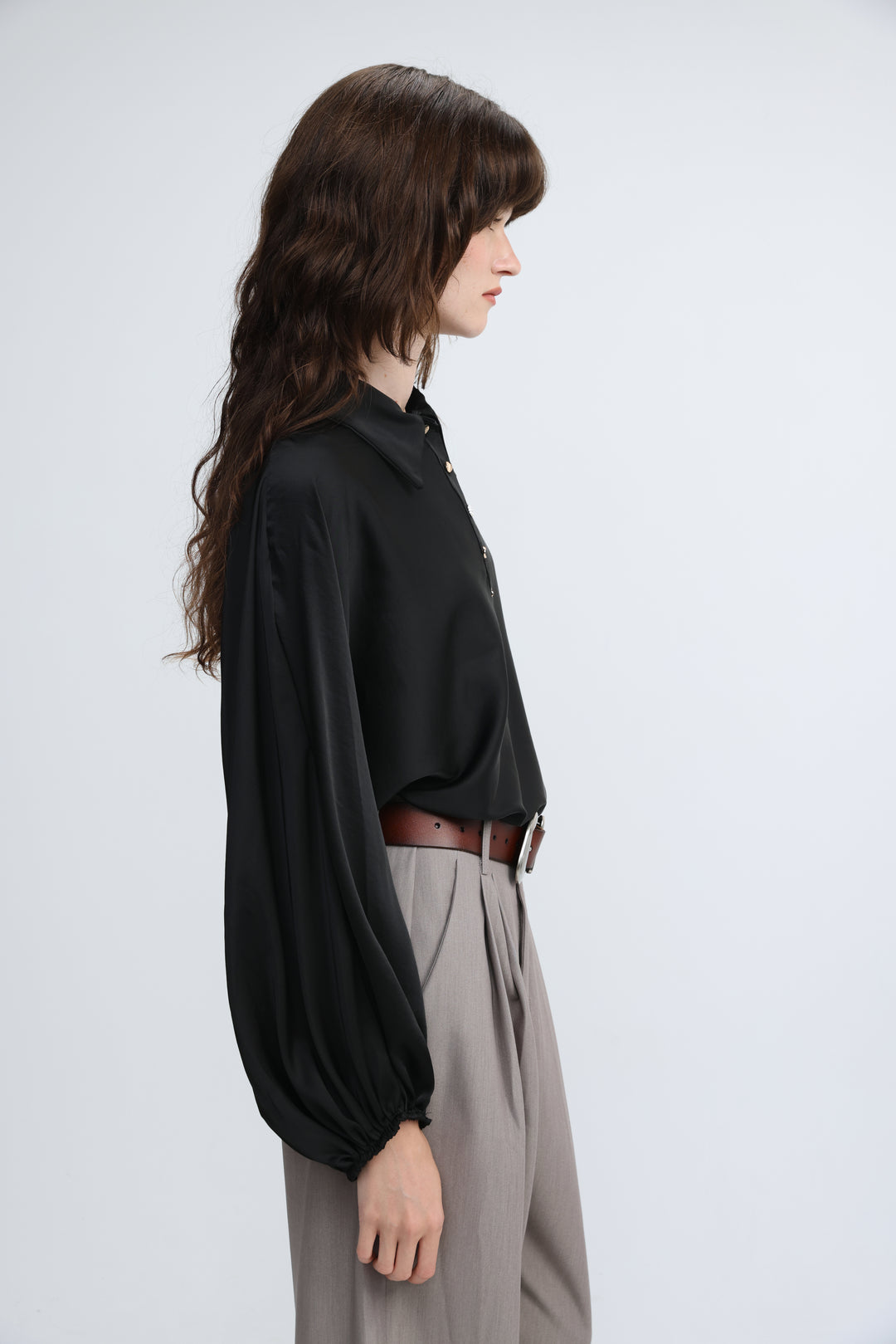 Draped Satin Black Polo