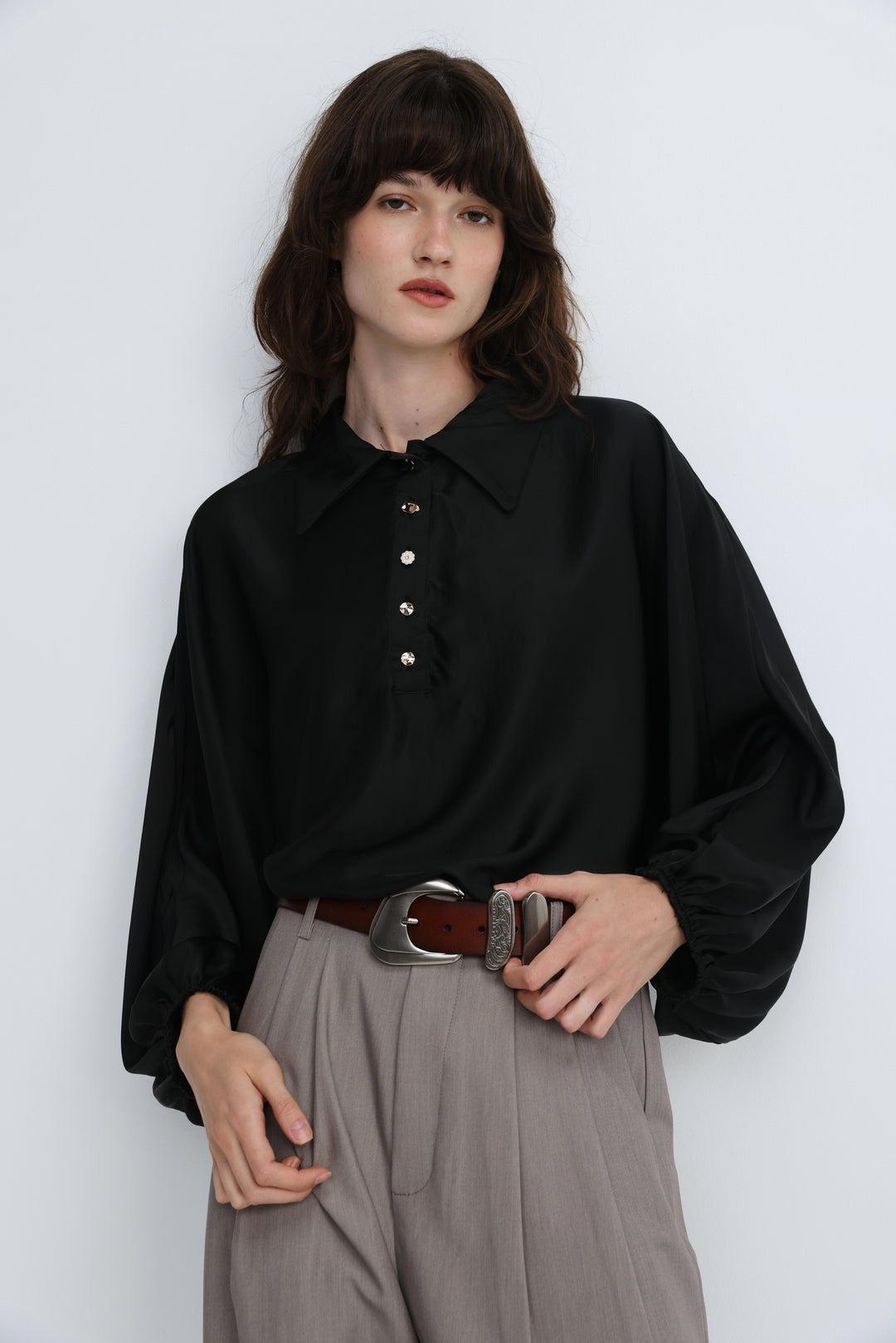 Draped Satin Black Polo