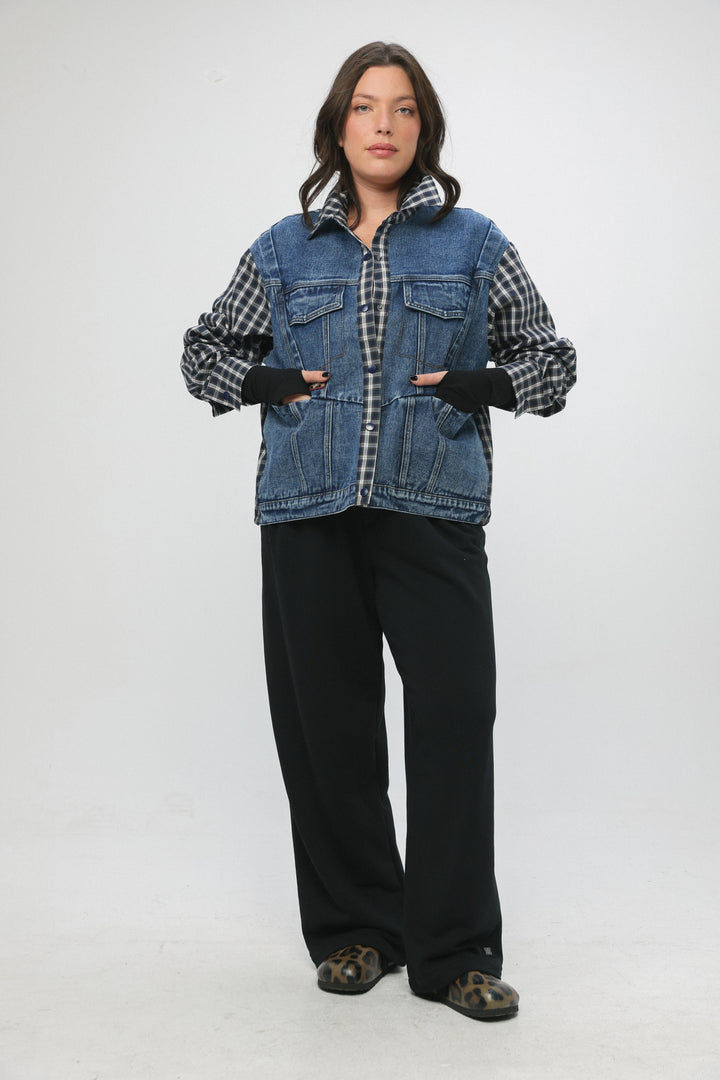 Plaid & Denim Blue Jacket