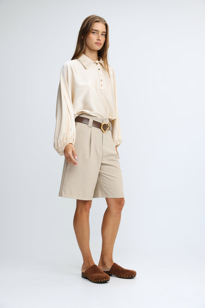 Draped Satin Cream Polo