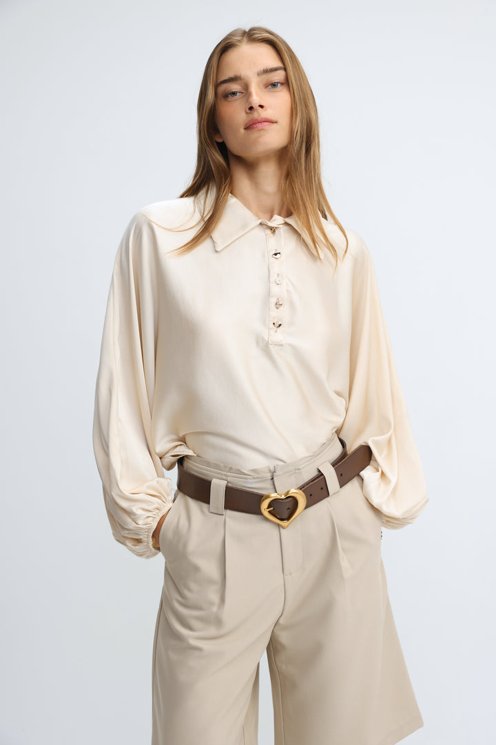 Draped Satin Cream Polo