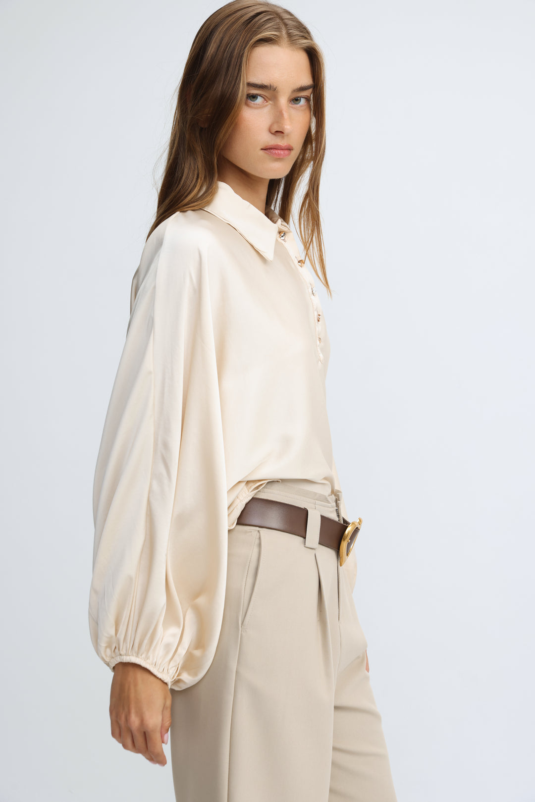 Draped Satin Cream Polo