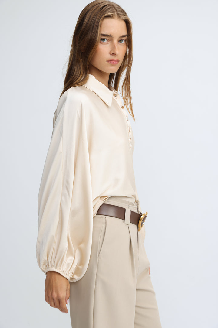 Draped Satin Cream Polo