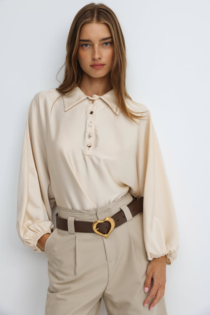 Draped Satin Cream Polo