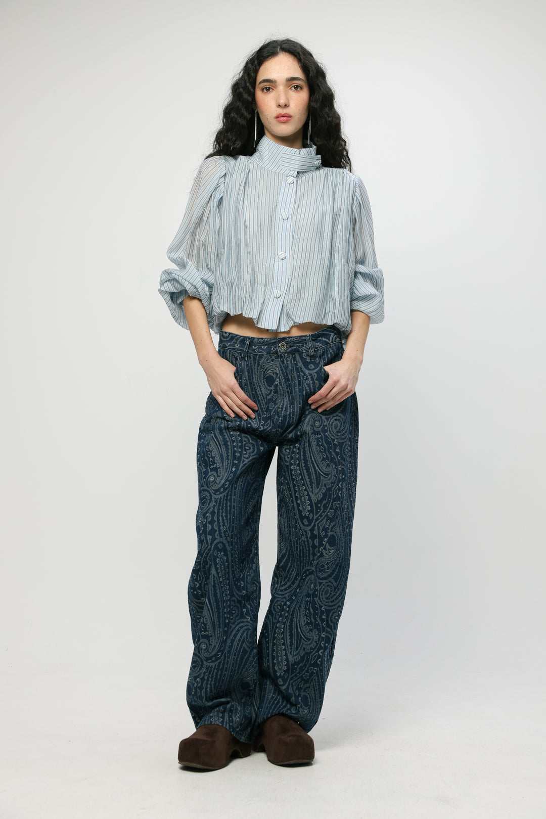 Light Blue Striped Balloon Blouse