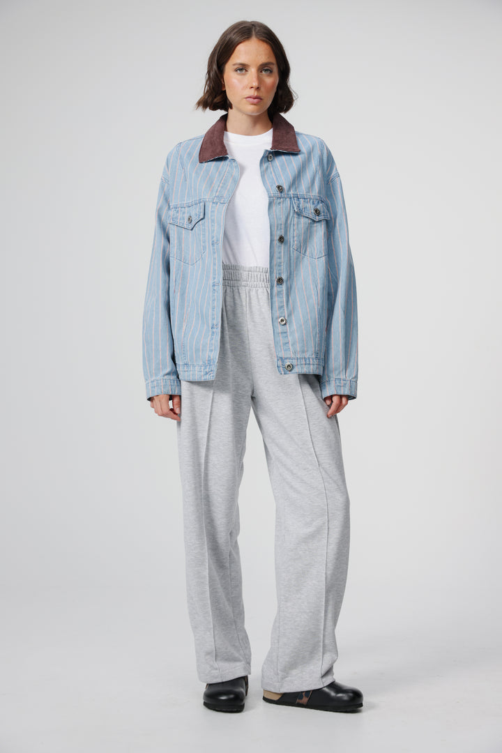 Corduroy Mixed Blue Striped Denim Jacket