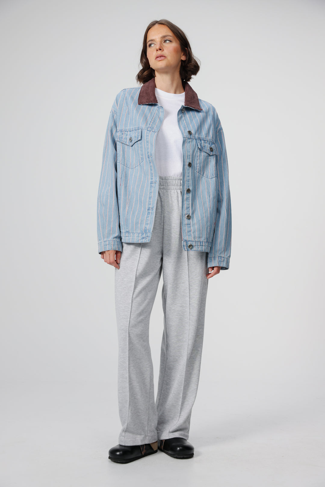 Corduroy Mixed Blue Striped Denim Jacket